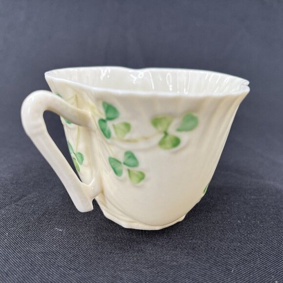 Belleek Shamrock Shell Cup Saucer Harp Handle Green Mark 1965-1981 Vtg Porcelain - Picture 6 of 10